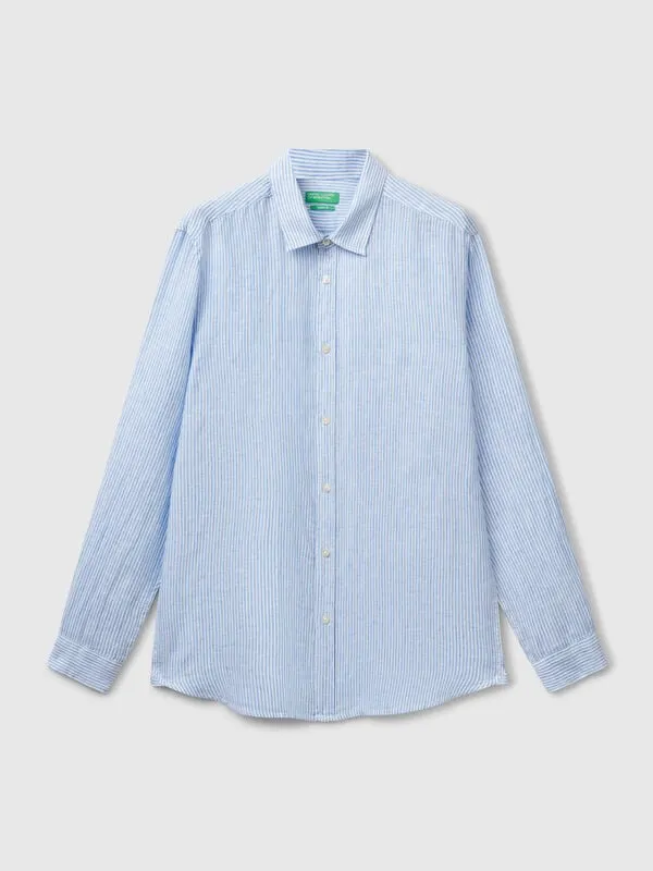 Light blue striped pure linen shirt