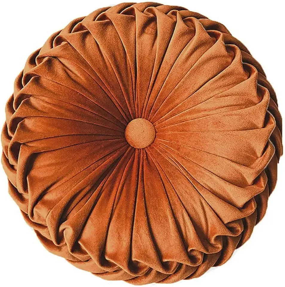 Round Throw Pillow Velvet Home Decoration Pleated Round Pillow Cushion for Couch Chair Bed Car Orange