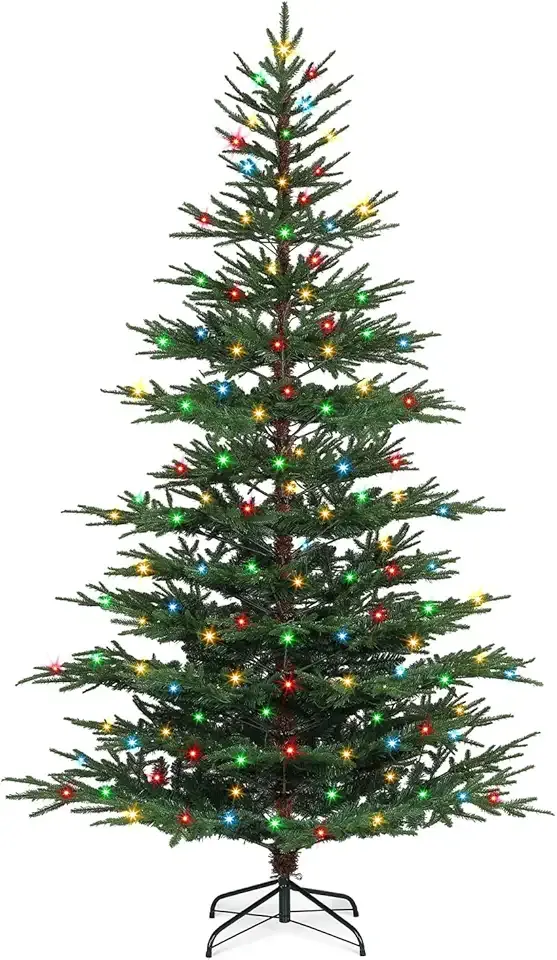 6 FT Pre-Lit Artificial Christmas Tree with 250 Dual-Color LEDs & Timer, 530 Realistic Branch Tips, Metal Stand for Holiday Home Christmas Decorations