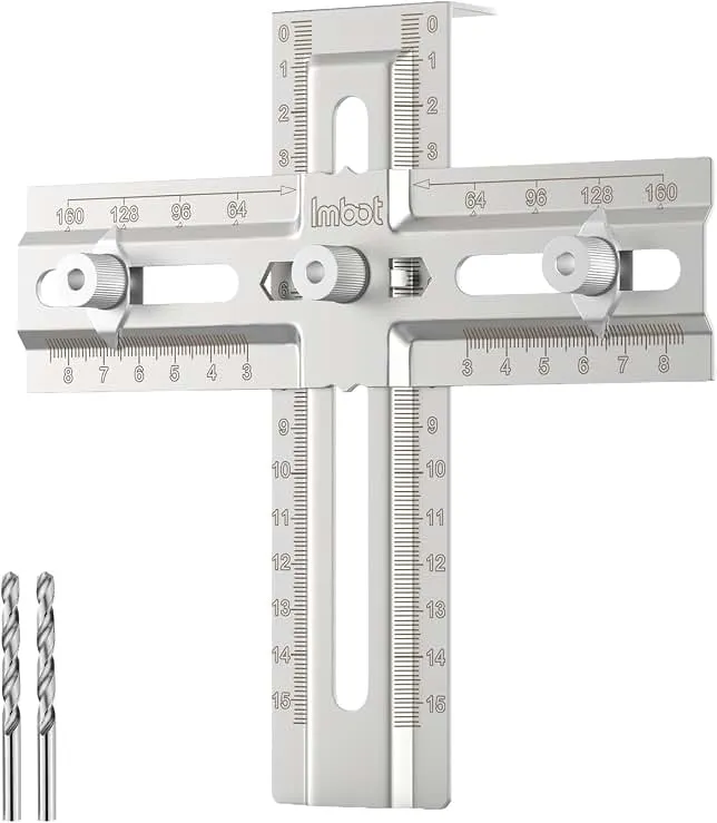 Imbot Cabinet Hardware Jig - Adjustable Cabinet Handle Template Tool | 4mm Self-Centering Drill Guide, for Handles/Pull/Knobs on Drawers & Cabinets, Precise Woodworking