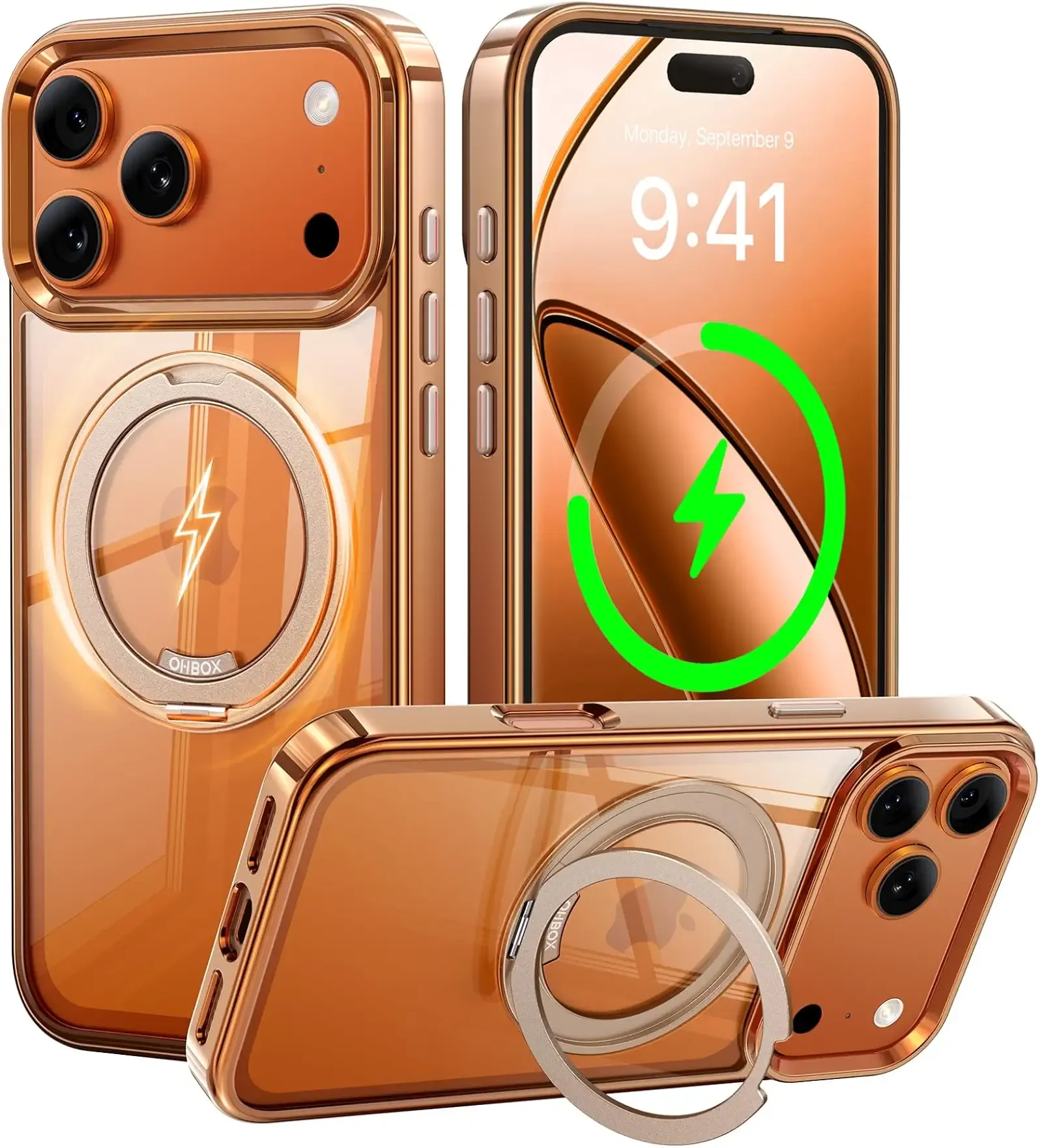 iPhone 17 Pro Max Case with Stand, Magnetic iPhone 17Pro Max Case Compatible with MagSafe, Desert Titanium 17 Pro Max Cover Slim Translucent Polished Phone Case for iPhone 17 Pro Max 6.9''-Rose Gold