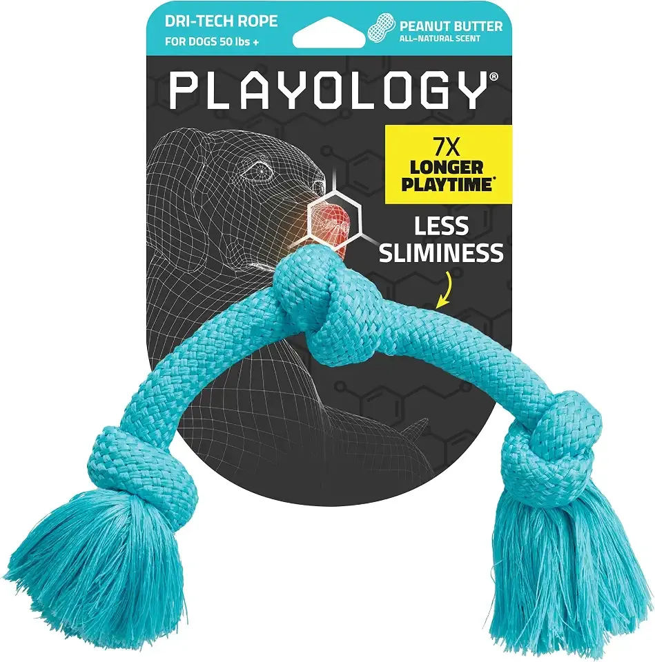 Playology Tug Rope Dog Toys for Large Dogs - Jumbo, Peanut Butter Scent | Fast-Drying Dri-Tech Fiber, Extra Strong, Durable