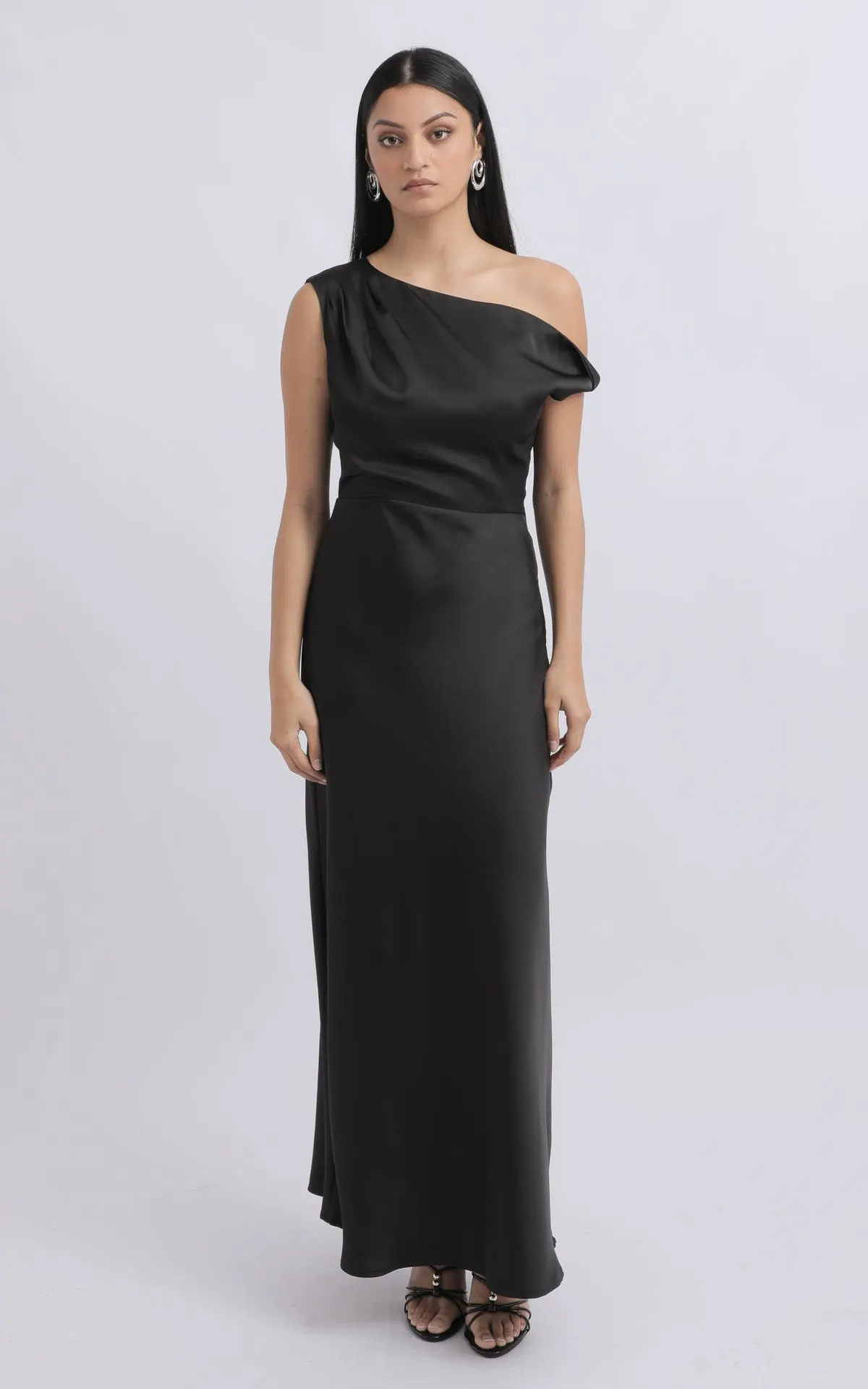 Satin Asymmetric Neck Gown