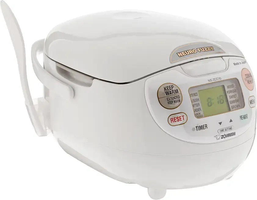 Zojirushi Ns ZCC10 Neuro Fuzzy Rice Cooker and Warmer (White) | 5.5-Cup Neuro Fuzzy Rice Cooker, Menu Settings for White, Brown, Porridge, Quick, Nonstick Spherical Pan, Made in Japan