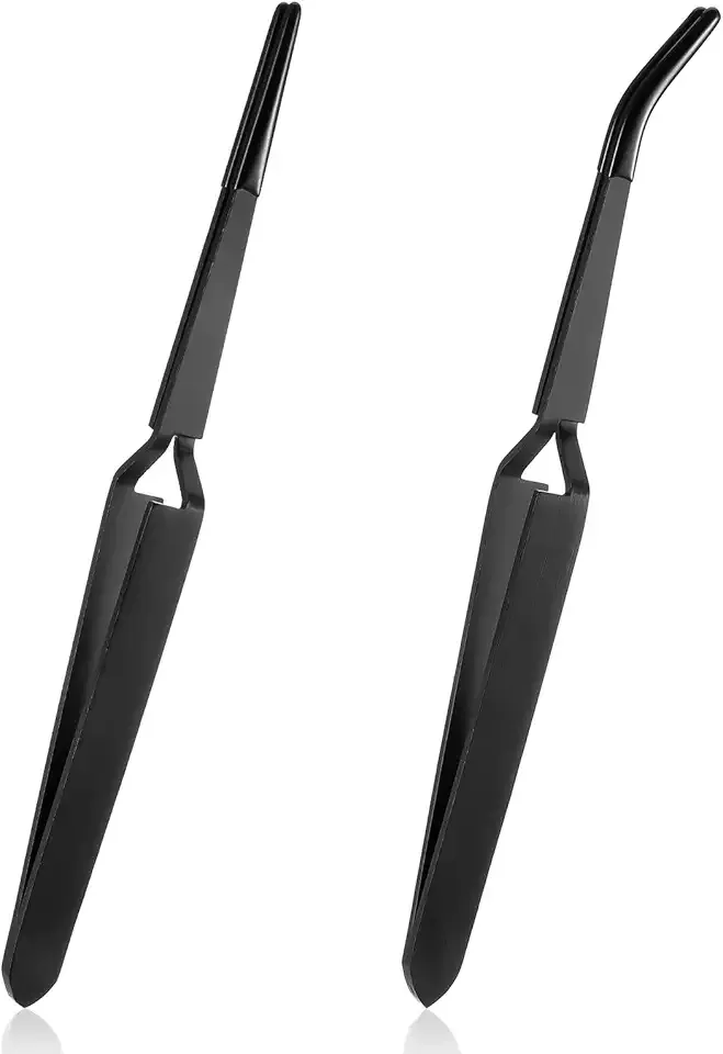 2 Pcs Rubber TippedLocking Tweezers, Reverse Tweezers for Crafting, Craft Tweezer with Curved and Straight Tips, Precision Tweezer Set for Crafts Jewelry Beads Electronic