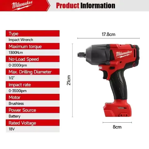 Milwaukee 18V Cordless Impact Drill, Brushless Power Tool Set, Angle Grinder, Circular Saw Combo For 18V Battery For Home DIY