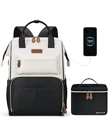 Maelstrom Travel Backpack for Women Men,Laptop Backpack Fits 15.6-17.3 Inch Laptop, Nurse/Work Bag with Insulated Lunch Box (Black-beige)