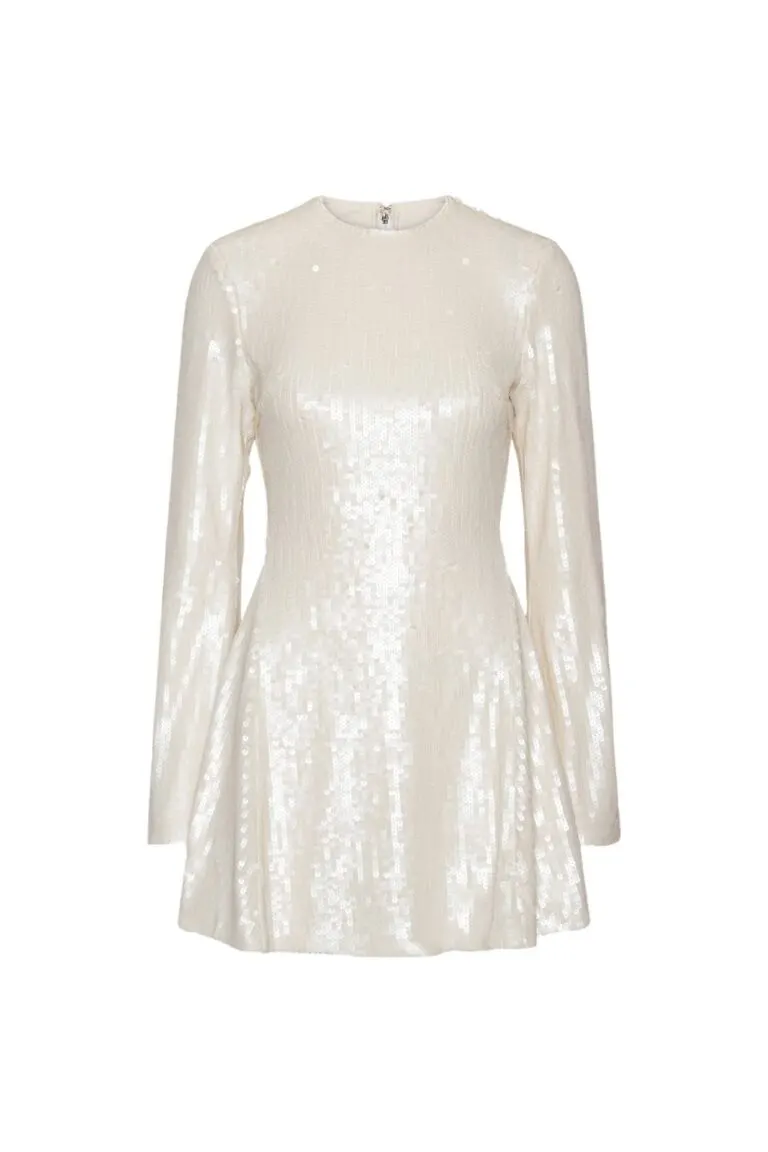Sequins LS Mini Dress - Hvit