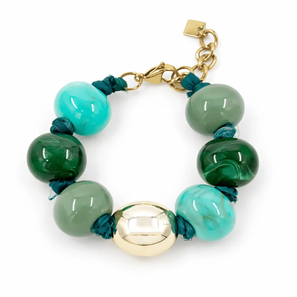 Armband in edelstaal, grote gekleurde kralen