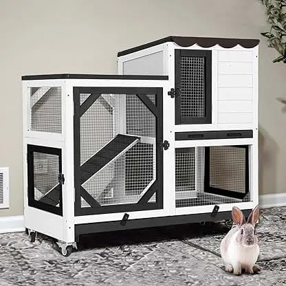 Gutinneen 2-Story Rabbit Hutch Bunny cage with Chew-Proof…