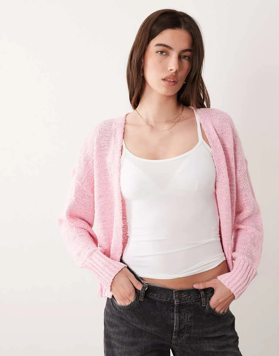 ASOS DESIGN slub edge to edge cardigan in pink
