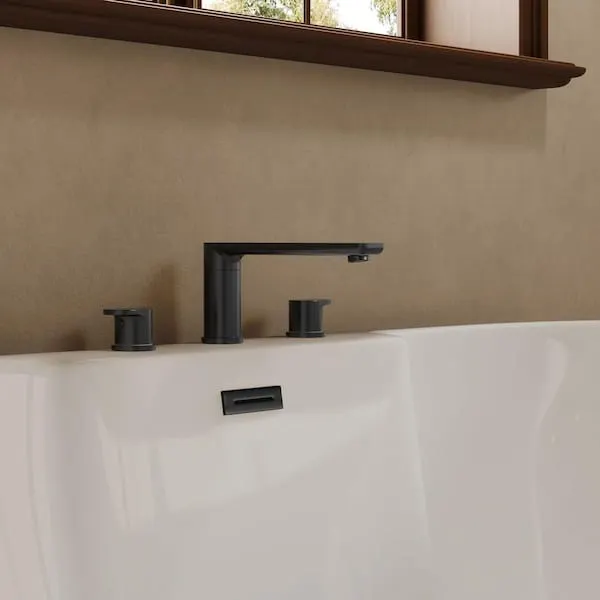 GRANDJOY 2-Handle Deck-Mounted Low Arc Roman Tub 1-Spray Tub and Shower Faucet 2.8 GPM in Matte Black Spot Resist Valve Included