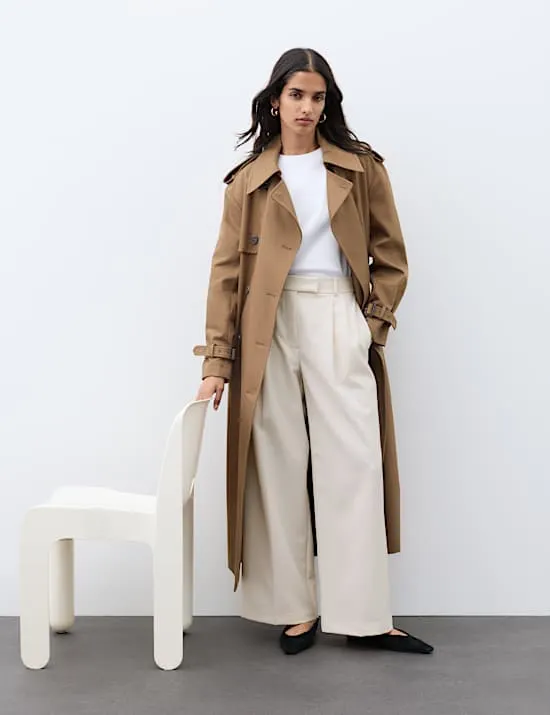 Wool Blend Tailored Wide Leg Trousers