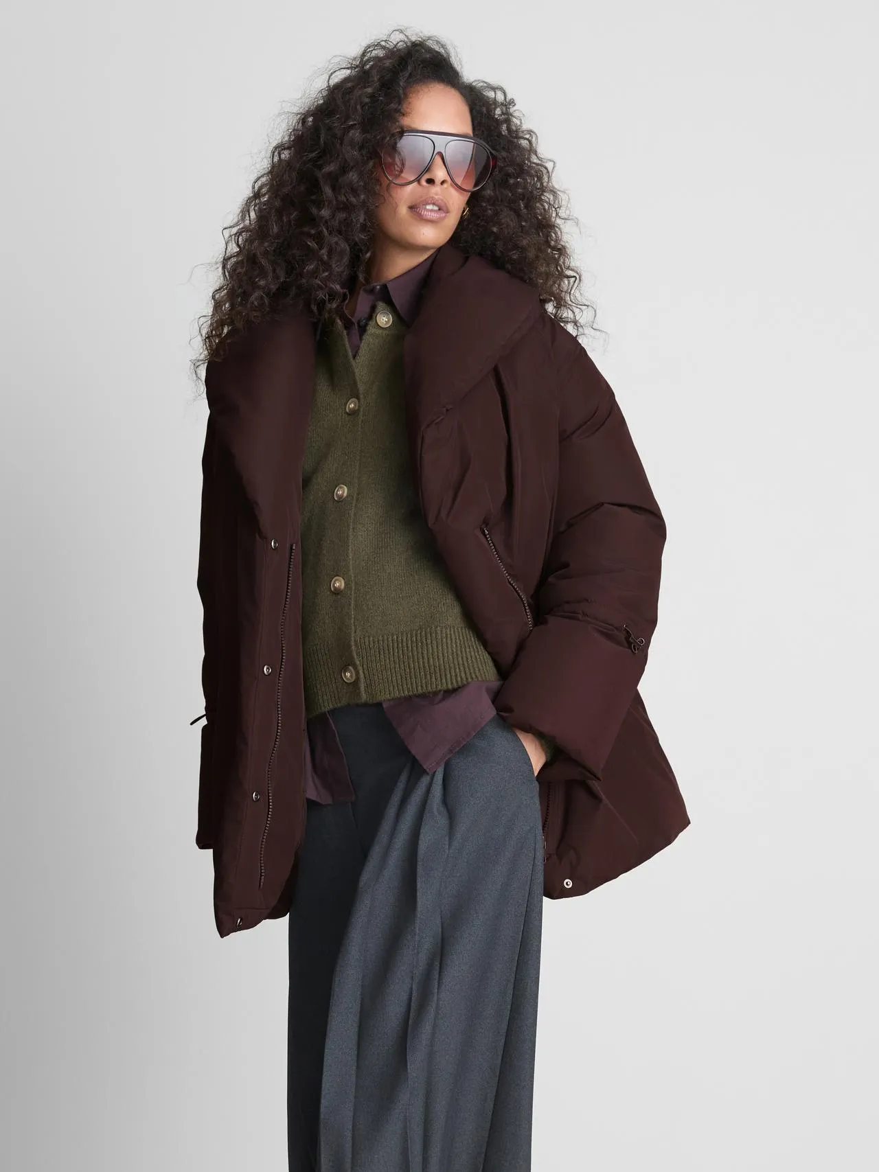 Manteau matelassé mi-long à col châle