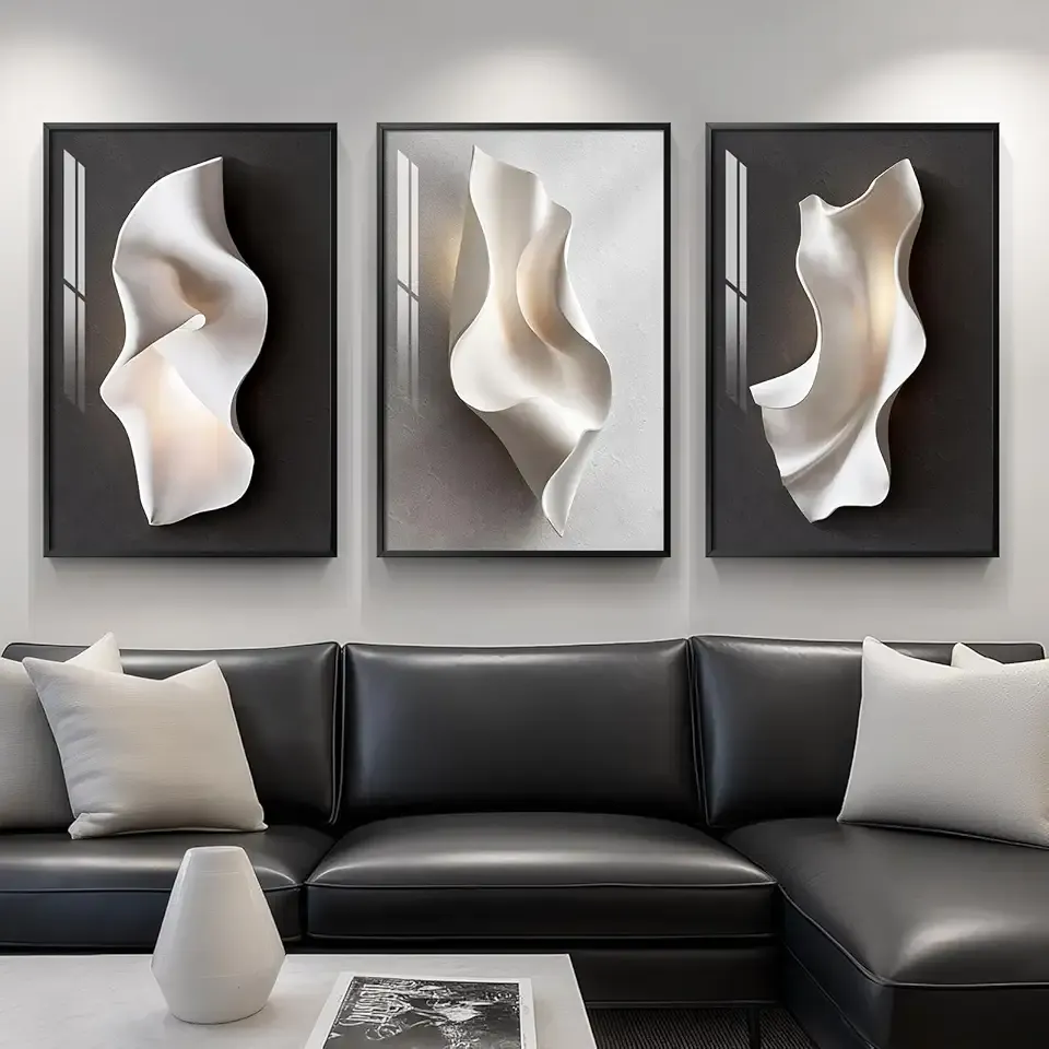 Framed Abstract Black and White Wall Art for Living Room, Large 3 Piece Modern Bright Style Artworks for Wall, Luxury Minimalist Painting Prints for Dining Room Hallway Office Wall Decor, 24x36 Inch