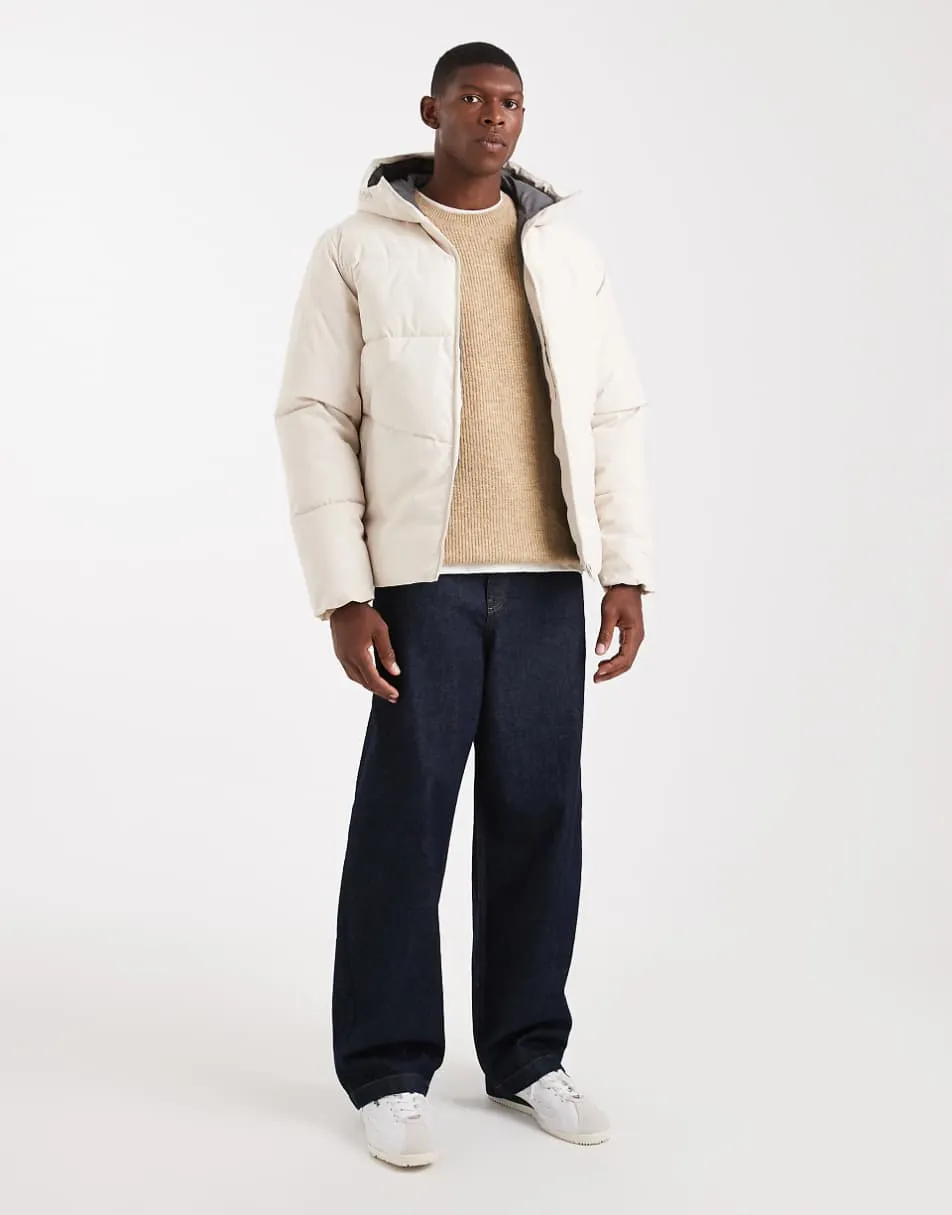 Jack & Jones hooded puffer in off white