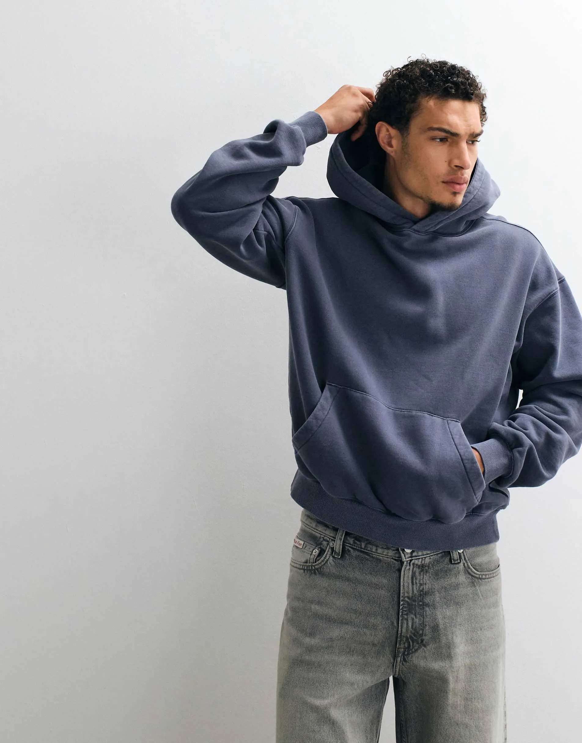 Cotton On box fit hoodie in denim wash blue