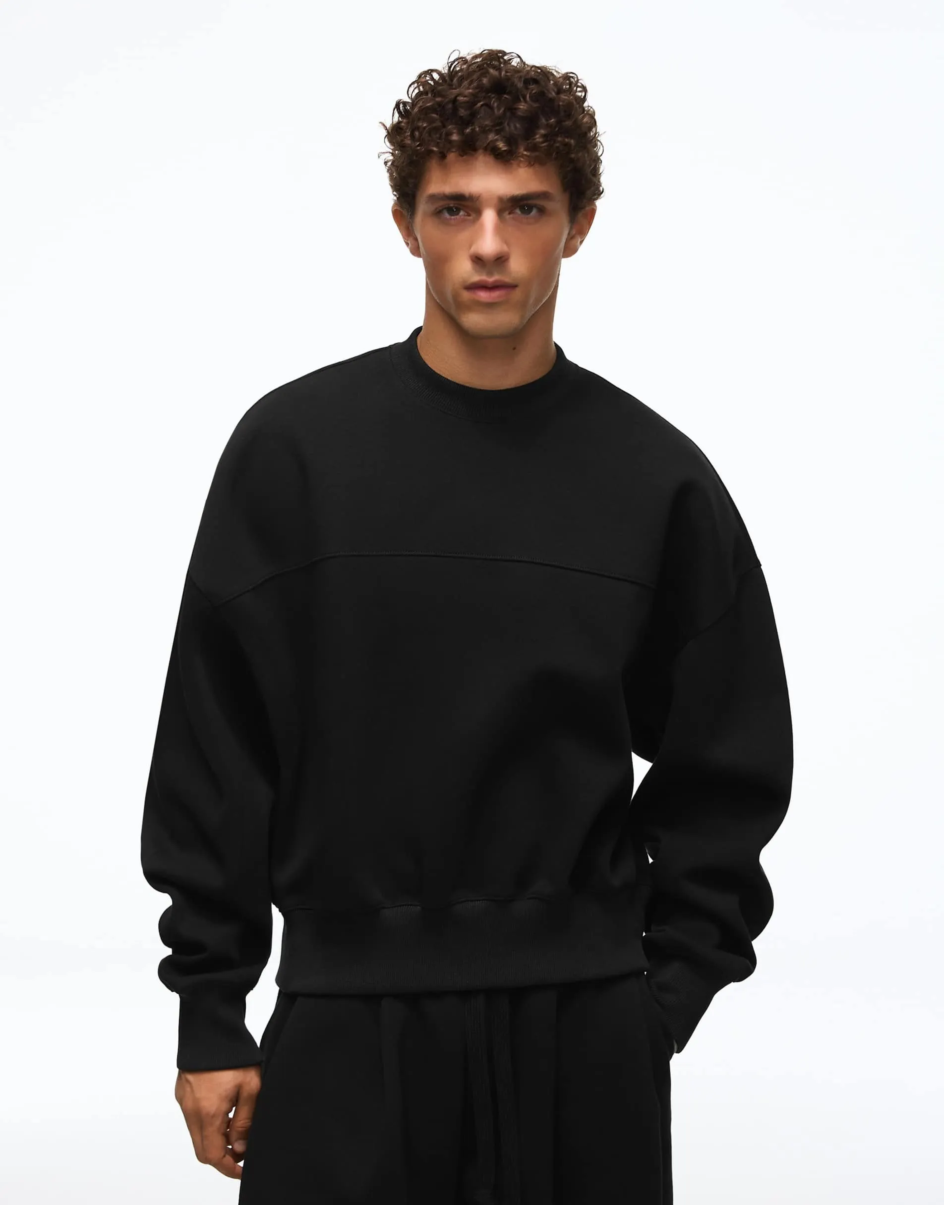 Bershka Boxy crew neck sweatshirt in black