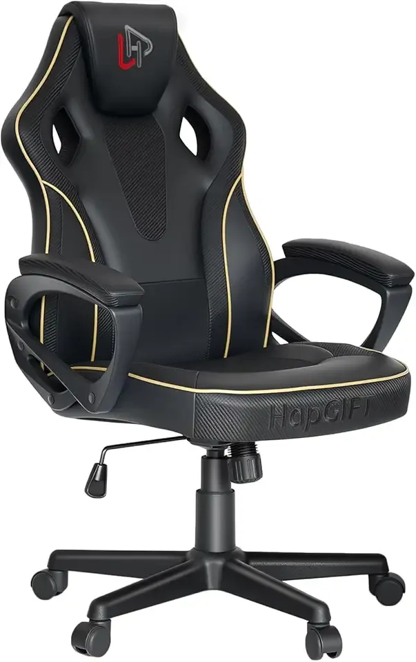 HapGIFT Gaming Chair, Ergonomic Computer Gaming Chairs with Link Armrest, PU Leather Video Game Chairs for Adults Teens, Height Adujustable Racing Style PC Chair for Home, 300LBS (BLACK)