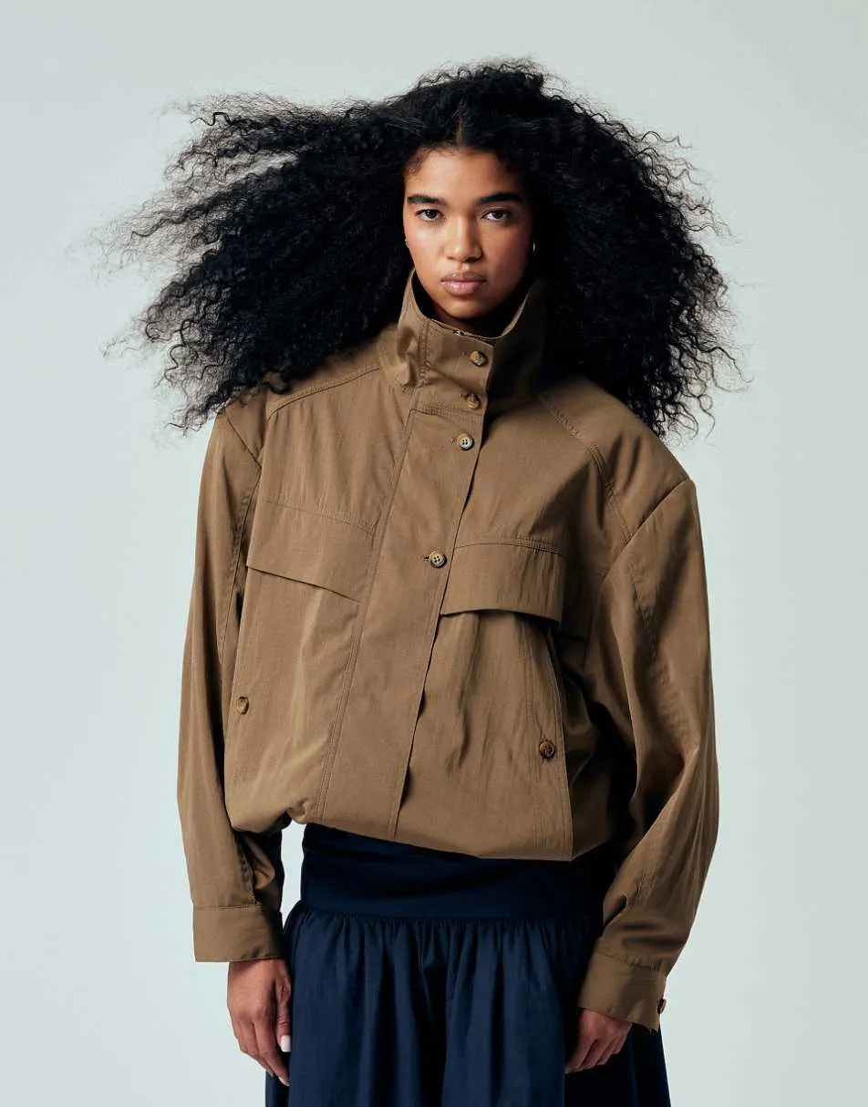 ASOS DESIGN iconic funnel neck sports jacket in mocha