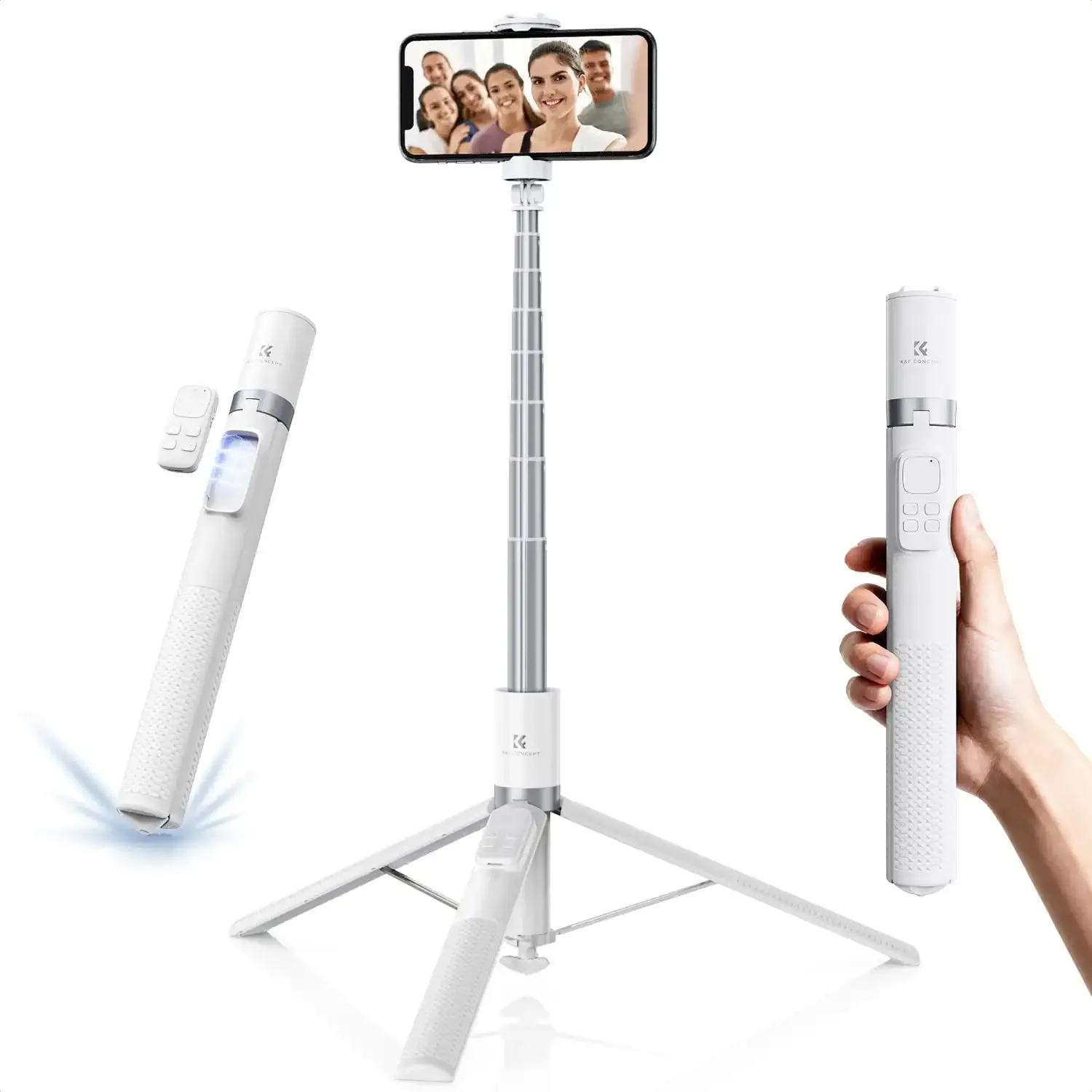 K&F CONCEPT 69" Pop Open & Quick Fold Phone Tripod | 360° Rotatable Selfie Stick with 9 Button Bluetooth Remote, Cell Phone Tripod for Travel, Live Streaming, Vloggers, X96