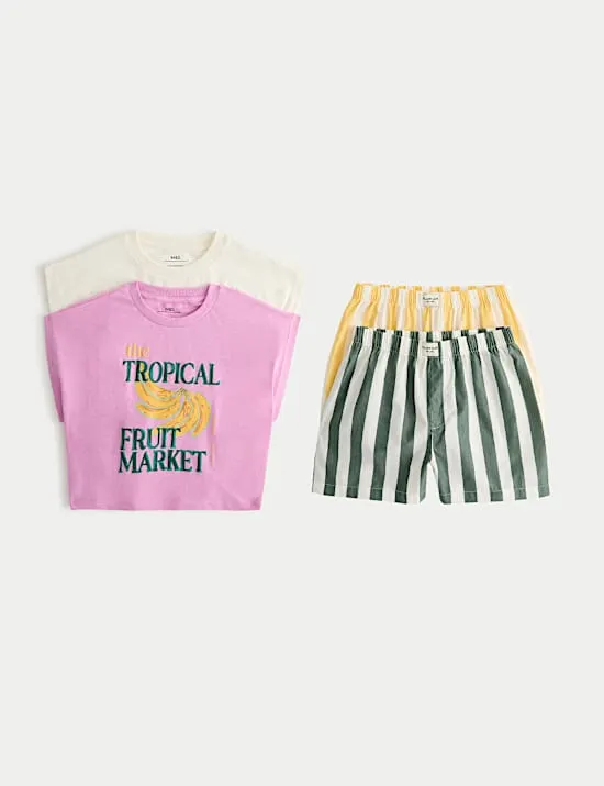 2 Pack Pure Cotton Fruit Short Pyjamas (6-16 Yrs)