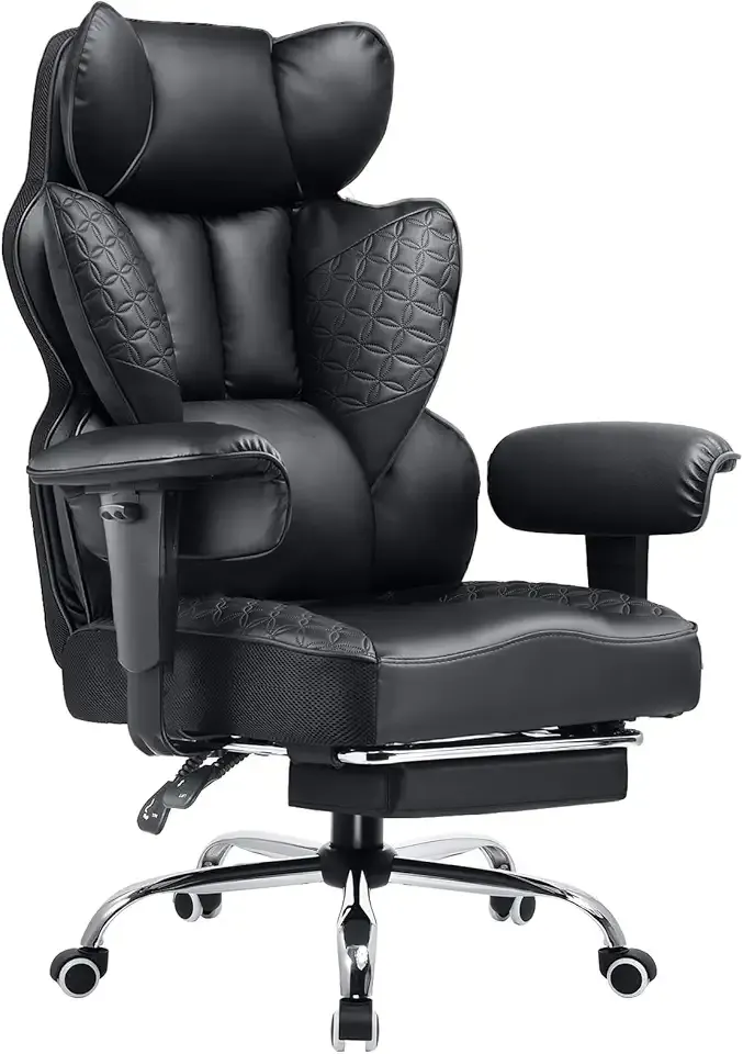 COMHOMA Big and Tall Office Chair 400LBS Wide Ergonomic Gaming Chair with Deluxe Embossing Designed Leather with Foot Rest,150°Reclining Adjustable Armrests Pocket Spring Back Support and Pillow