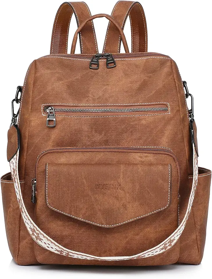 Backpack Purse for Women PU Leather Backpack Ladies Fashion Handbag Designer Shoulder Bag Small Travel Bag Brown