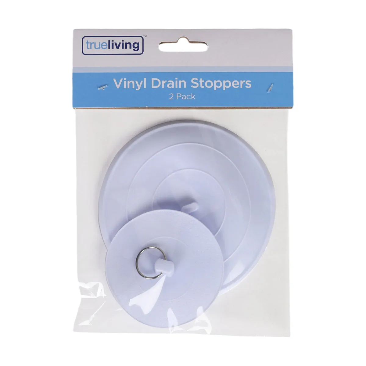 True Living White Vinyl Drain Stoppers, 2 pk