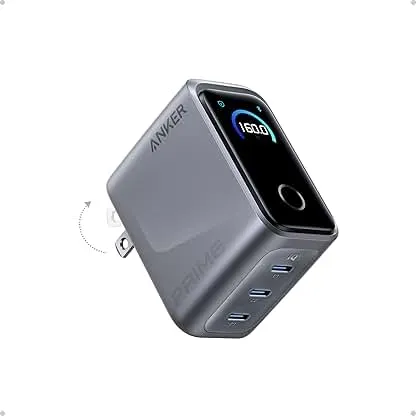 Anker Prime Charger,160W 3-Port Compact GaN USB C Charger,Smart Display and Touch Control,Up to 140W Single‑Port Fast Charging,for MacBook Pro,Laptop,iPhone 17 Series(Cable Not Included,Non-Battery) Anker Prime Charger,160W 3-Port Compact GaN USB C C…