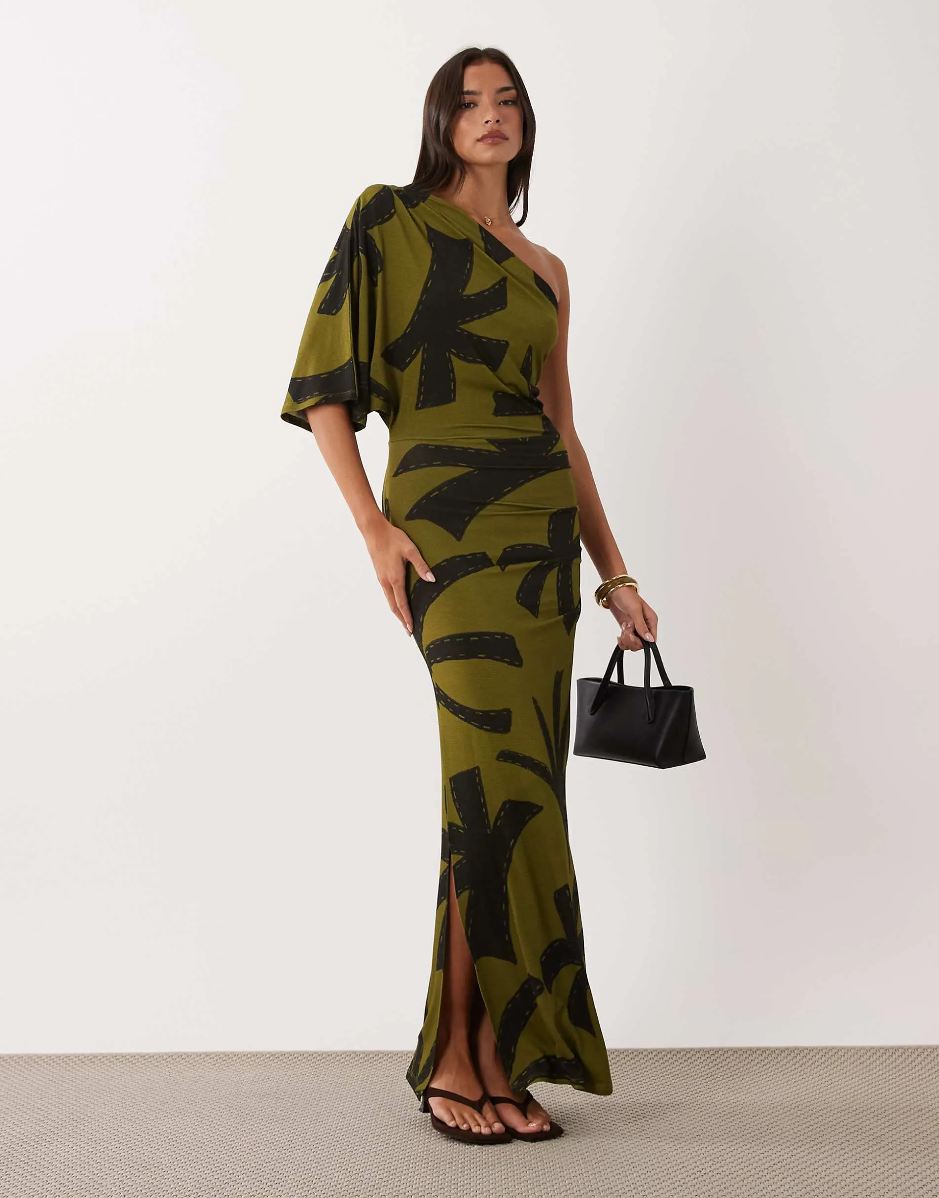 ASOS DESIGN leaf print midi dress in print