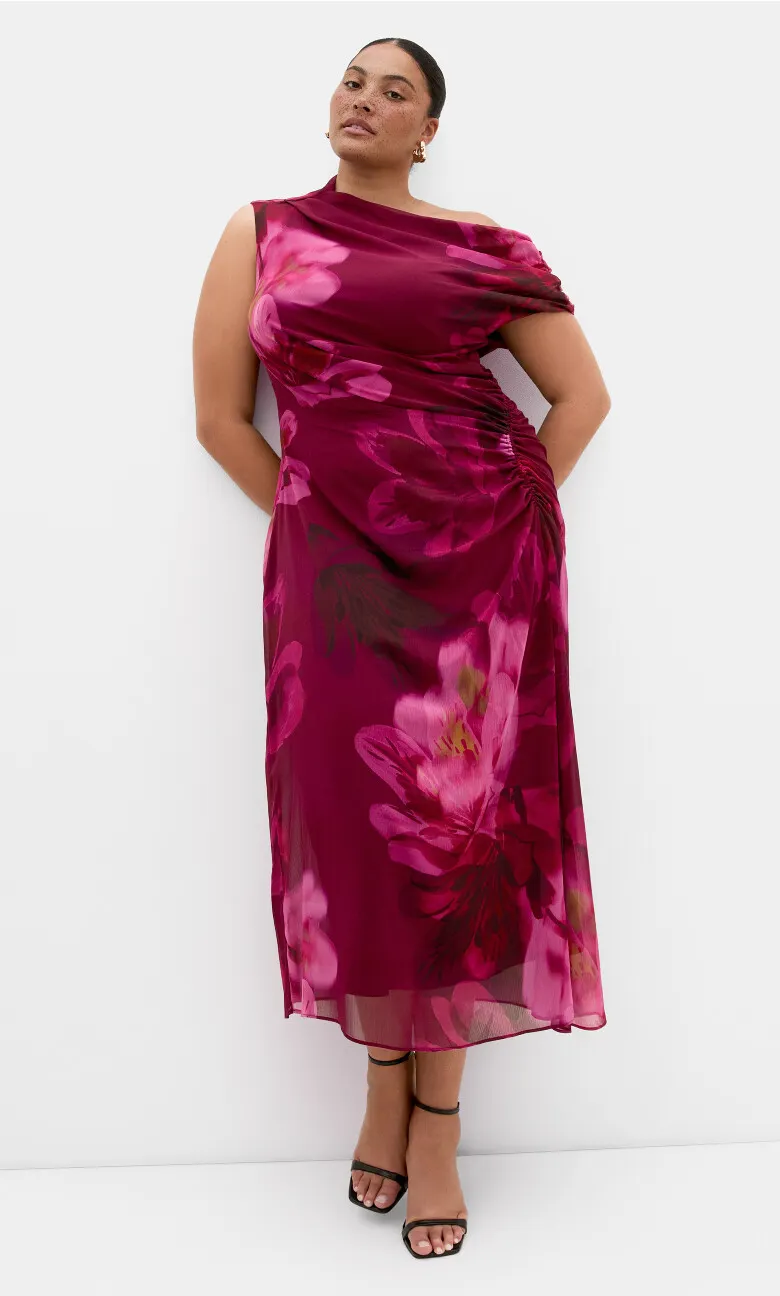 Vivid Print Maxi Dress - raspberry