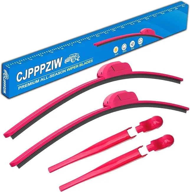 CJPPPZIW® Front Window Windshield Wiper Arm Cover Trim and Rose Red Wiper Blades for 2018-2024 Jeep Wrangler JL,Rose Red E…