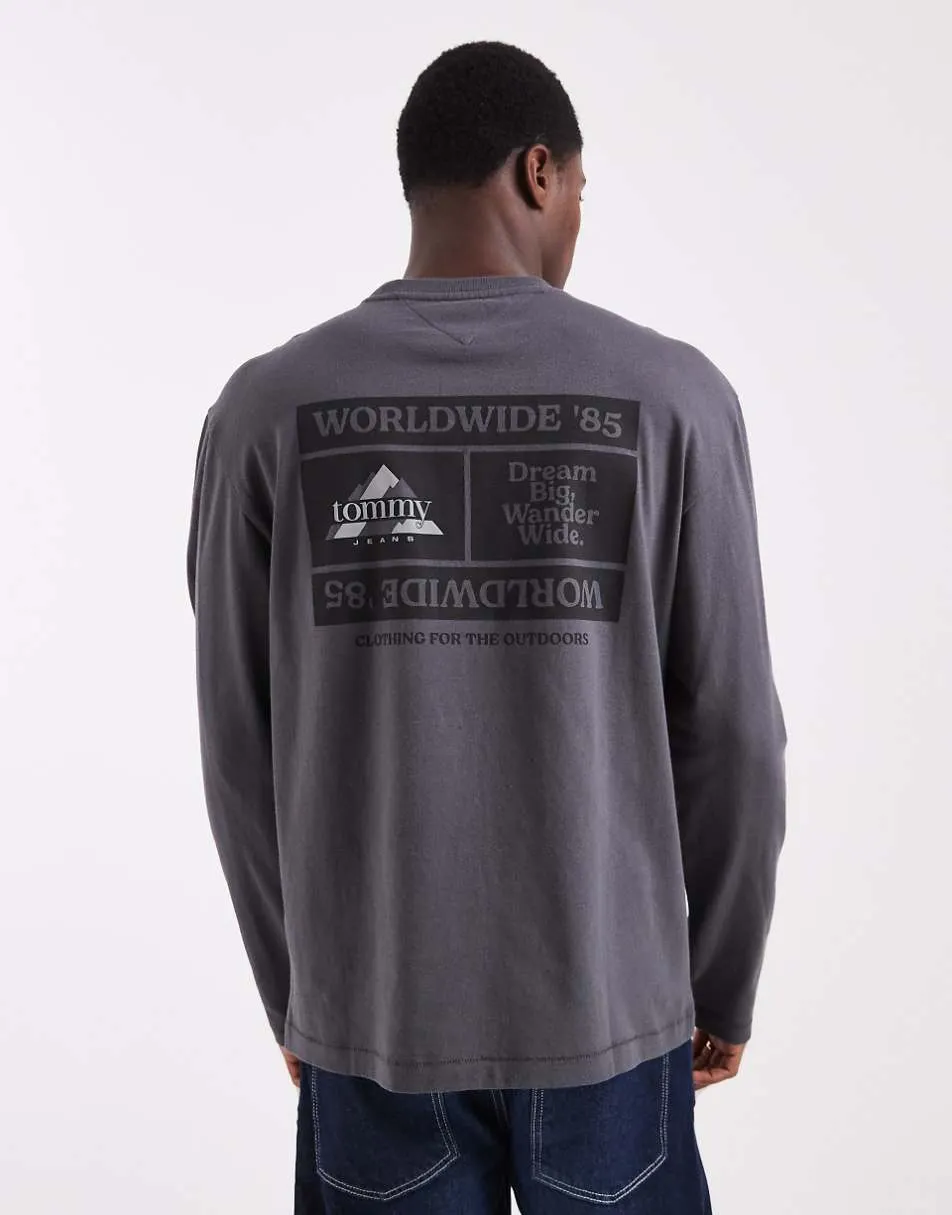 Tommy Jeans stacked logo long sleeve t-shirt in washed black