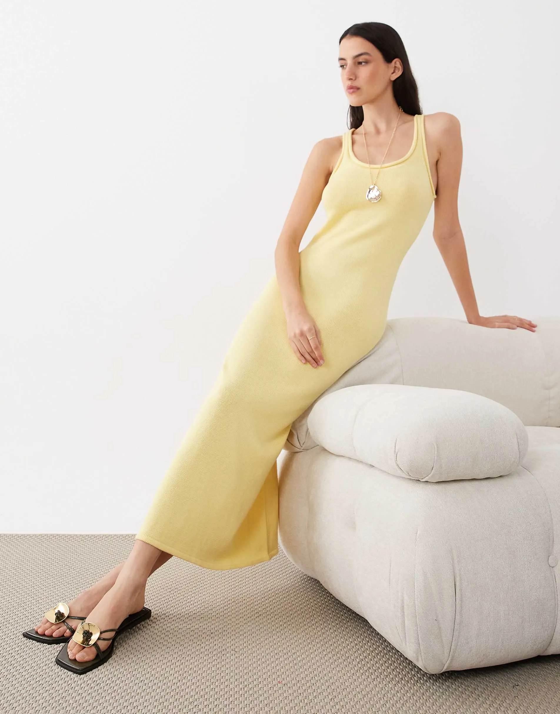 ASOS DESIGN knitted cotton blend u-scoop maxi dress in lemon