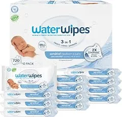 WaterWipes Sensitive+ Newborn & Baby Wipes, 3-In-1 Cleans, Cares, Protects, 99.9% Water, Unscented & Hypoallergenic, 720 Count (12 Packs) WaterWipes Sensitive+ Newborn & Baby Wip…