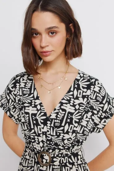 Vestido cruzado lino hebilla