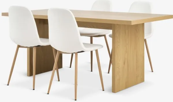 MUNKEBY + JONSTRUP MUNKEBY Tavolo L180 rovere caldo + 4 JONSTRUP Sedie bianco