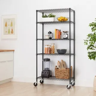 TRINITY 5-tier Wire Shelving Rack, 36" x 18" x 72", Includes Wheels