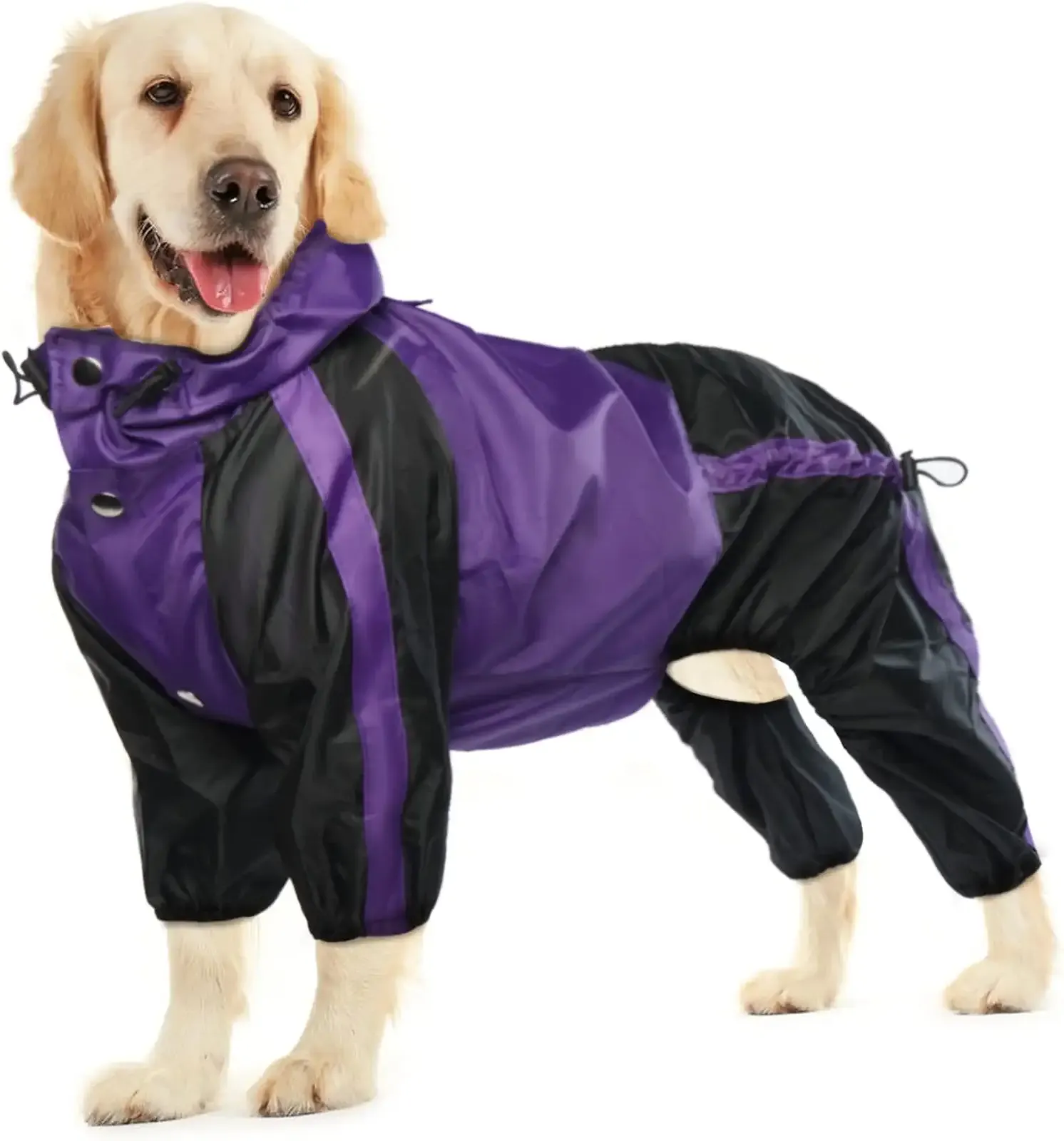 Dog Raincoat, Lightweight Rain Jacket, Adjustable 4-Legs Pet Poncho with Hood, Snow-Proof Dog Vest Rainwear, Rain Clothes Apparel with Leash Hole