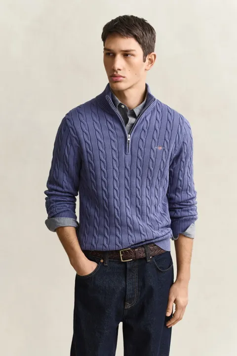 Kabelstrikket genser med half-zip