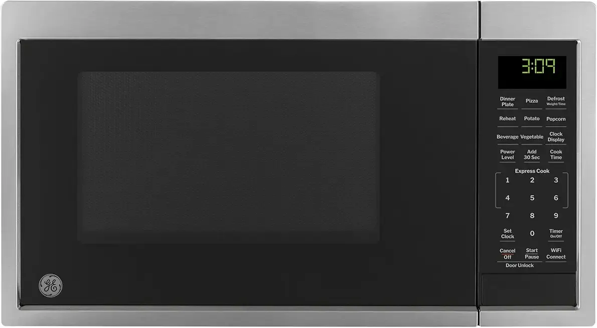 GE GCST09U1WSS Smart Countertop Microwave Oven, Scan-to-Cook Technology and WiFi-Connectivity, 900 Watts Child-Lock Home & Kitchen Essentials, 0.9 Cu. Ft, Stainless Steel
