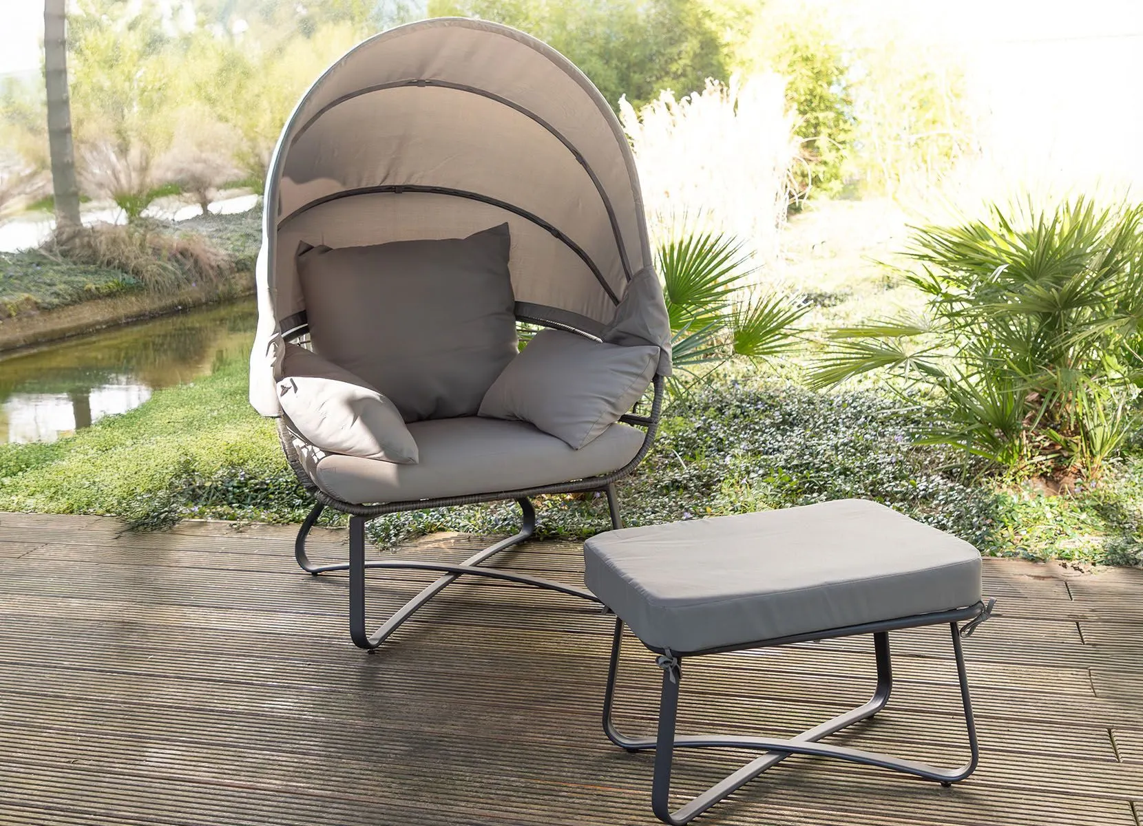 Egg Chair Loungesessel mit faltbarem Dach Anthrazit