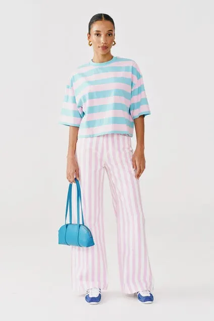 Jeansbroek met wijde pijpen en strepen - MAE