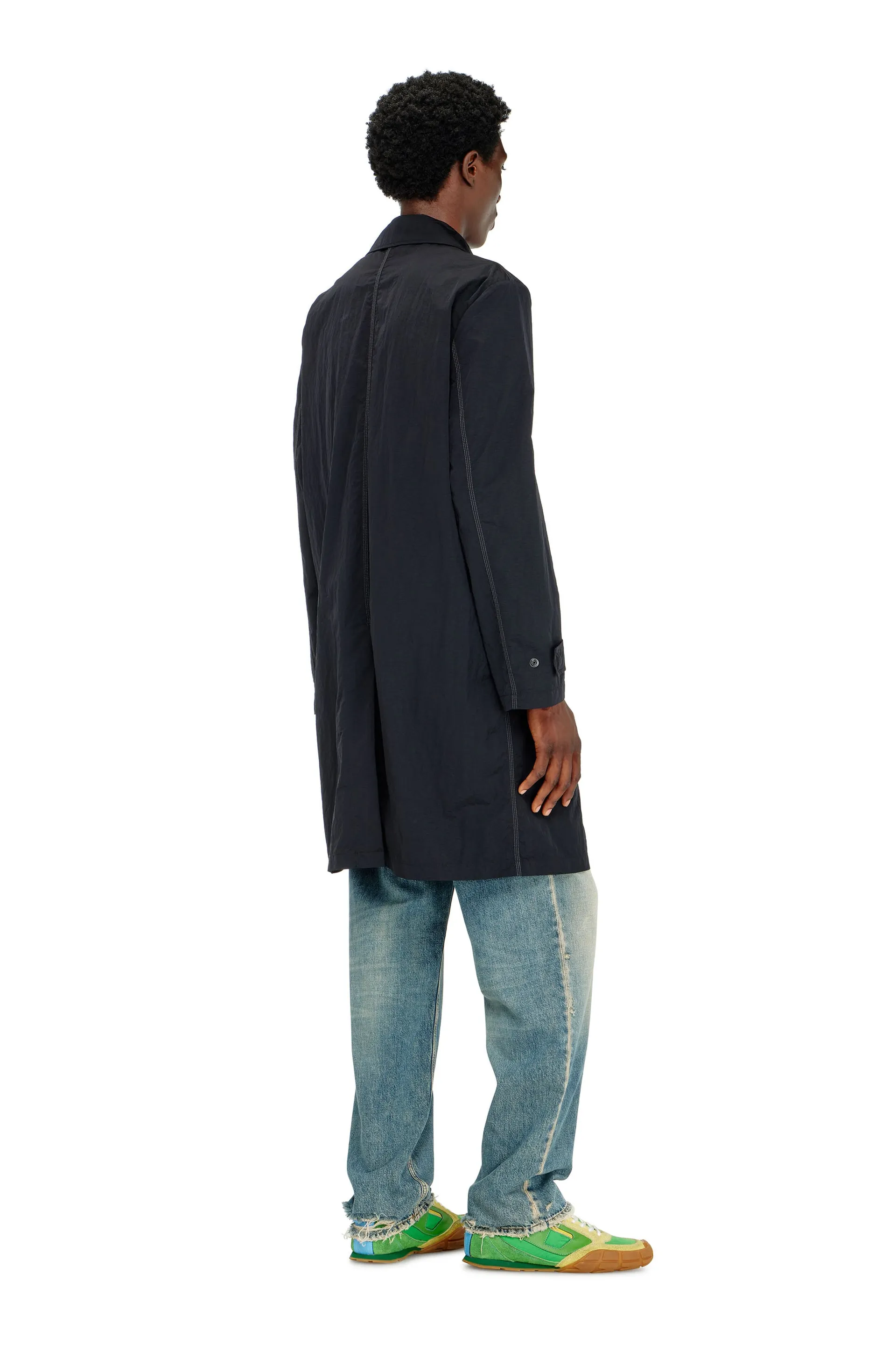 Nylon coat with shiny crinkle finish