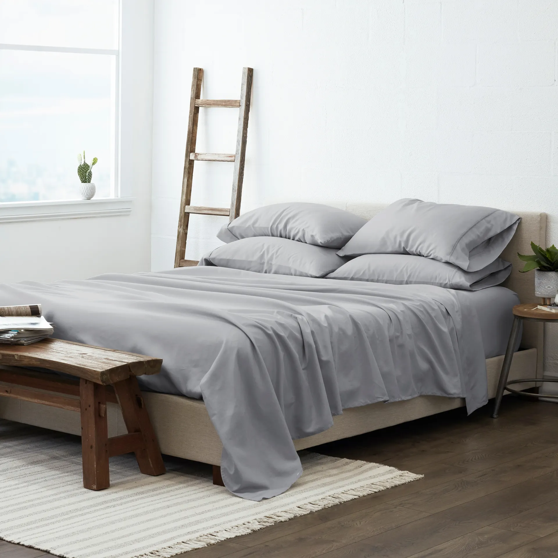 California king Microfiber Light Gray 6 -Piece Bed Sheet Set