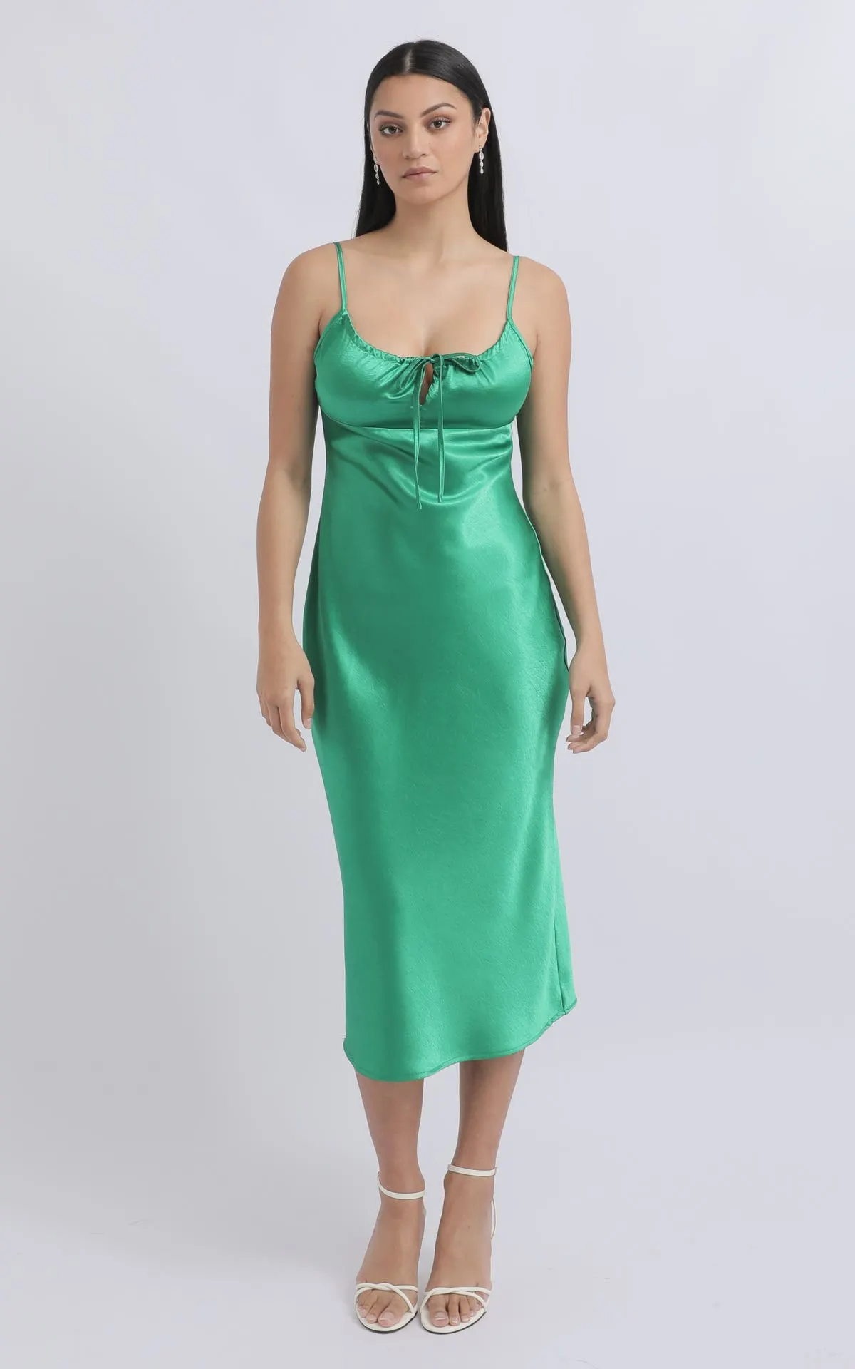 Satin Tie Detail Midi Dress