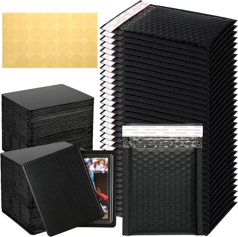 Artcochan Trading Card Shipping Protector Supplies Kit, Includes 120 Card Shipping Protectors (4.5" x 3.5"), 60 Bubble Mailers (7.5" x 5") and 280 Round Sealing Stickers