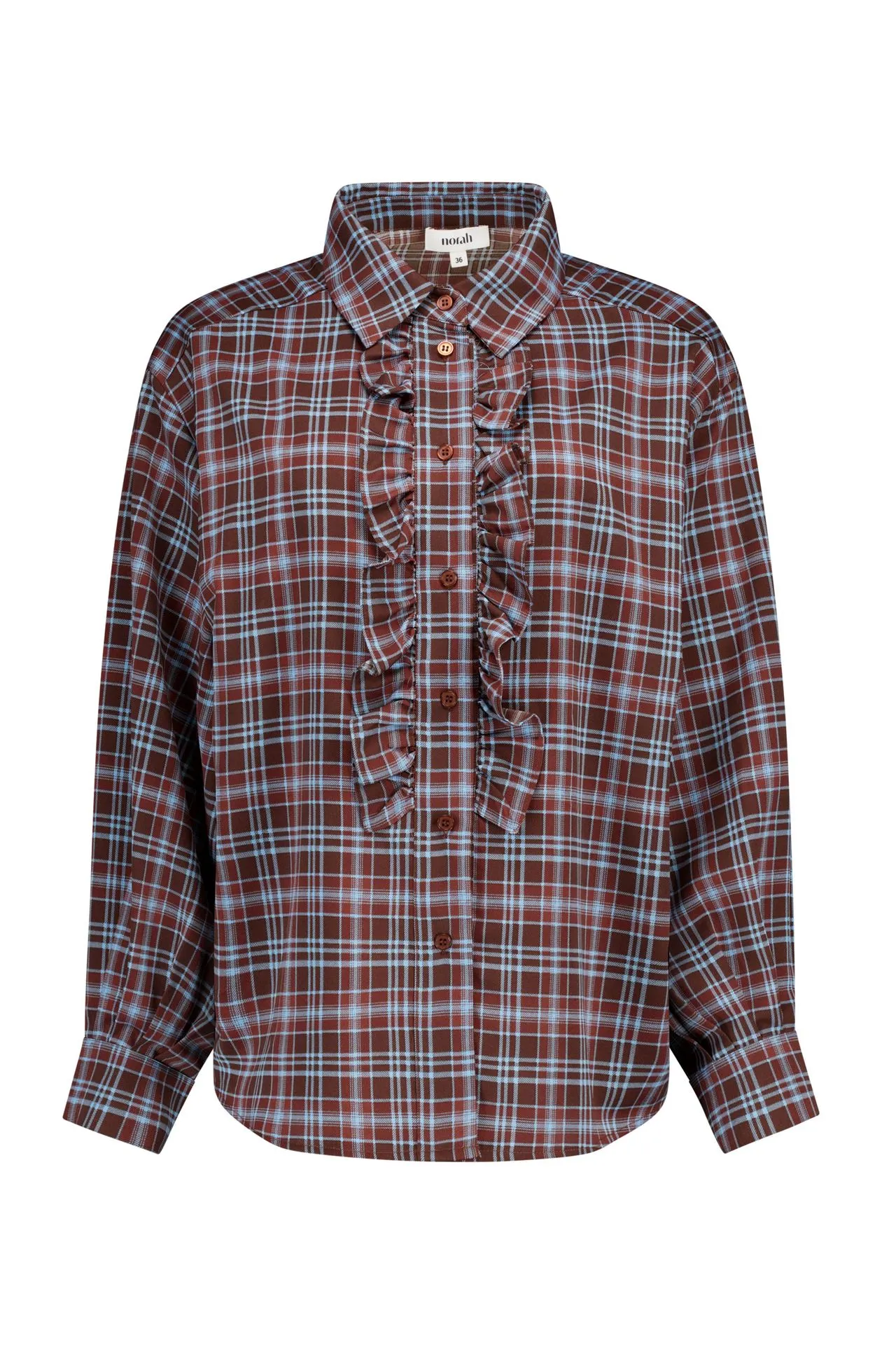 Bruin/blauw geruite blouse
