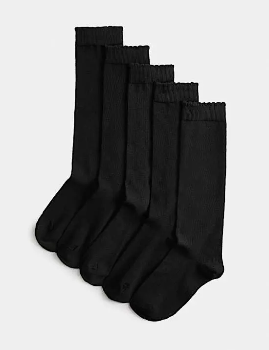 5 Pack Cotton Rich Knee High Socks (6 Small-7 Large)